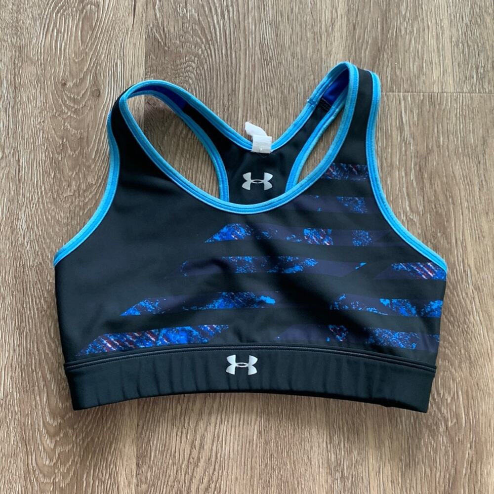 Under Armour HeatGear Reversible‎ Racerback Sports Bra Black Blue Size XS
